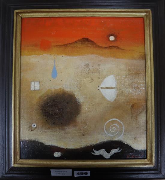 V. Kimil, oil on canvas board, Abstract landscape, signed, 28 x 24cm